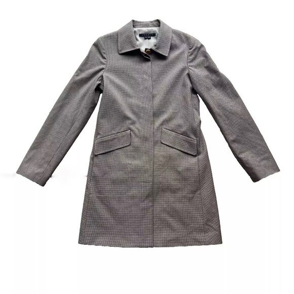 Theory Sunny Houndstooth Long Trench Coat Brown Size Small - Picture 2 of 7